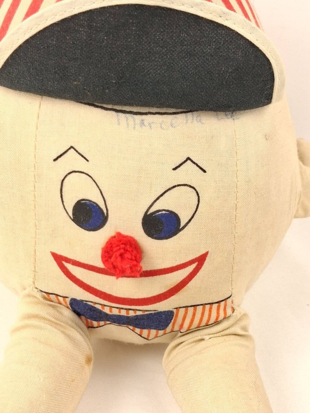 VTG Humpty Dumpty Cloth Doll W/ Red Striped Hat & Bow Tie 1940s Handmade Figure - Picture 13 of 15